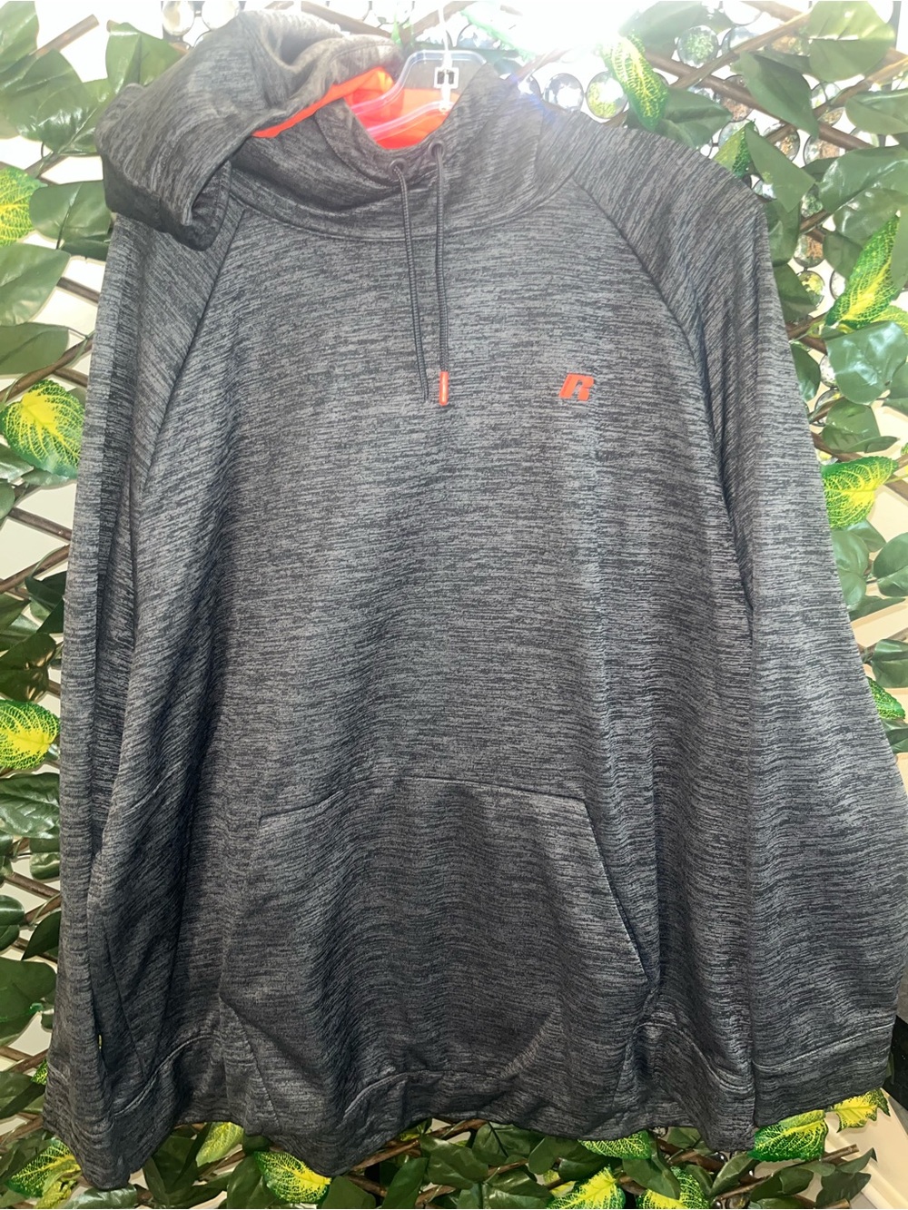 Men's Heather Charcoal Hooded Pullover Sweatshirt -lOrange Accent Size 3 XL